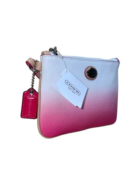 Coach Women’s Pink & White Ombré Leather With Key Lace Detail Wristlet Clutch - Picture 7 of 9